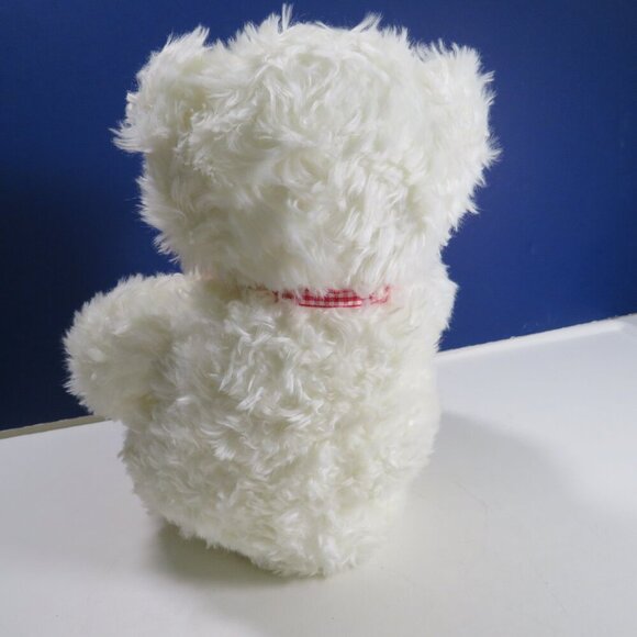 Hallmark white teddy bear with red gingham bow Sits By Self Weighted 13oz - Picture 5 of 11